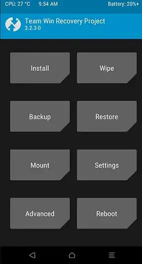 TWRP Recovery Page - Huawei Enjoy 20e