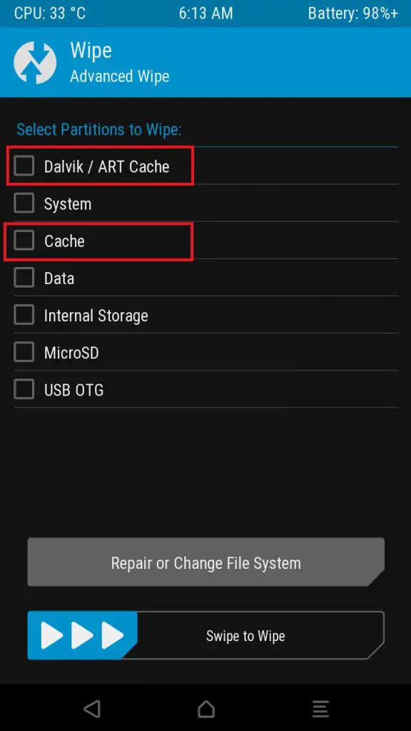 TWRP Wipe Option