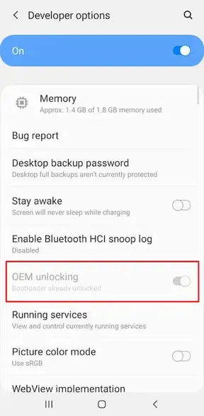 Android smartphone OEM Unlock